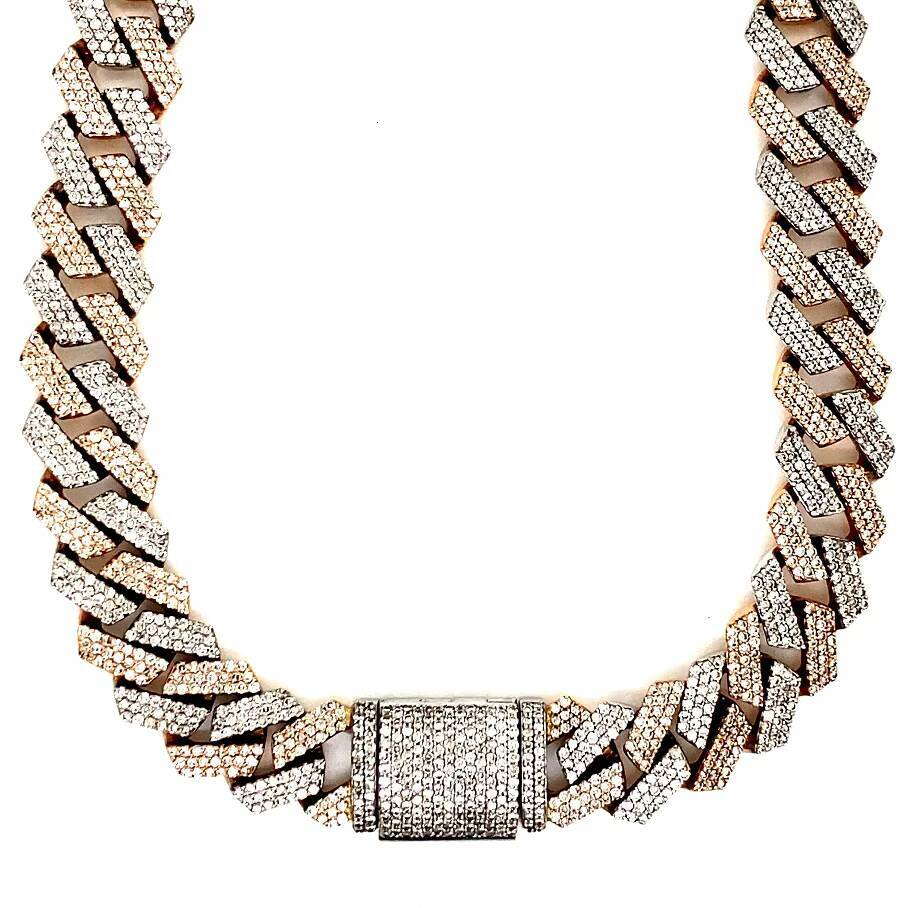10MM Two Tone Rose and White Moissanite Diamond Cuban Chain Necklace for Luxury Fashion Collections
