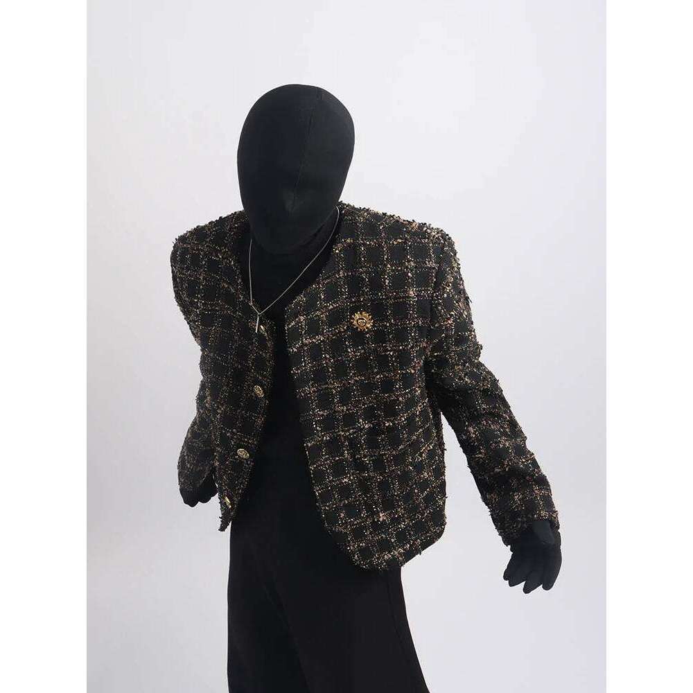 Male 2025 Spring And Autumn New Trendy Temperament Long Sleeve Round Neck Jacket Tweed Woven Short Jackets Small Fragrant Coats