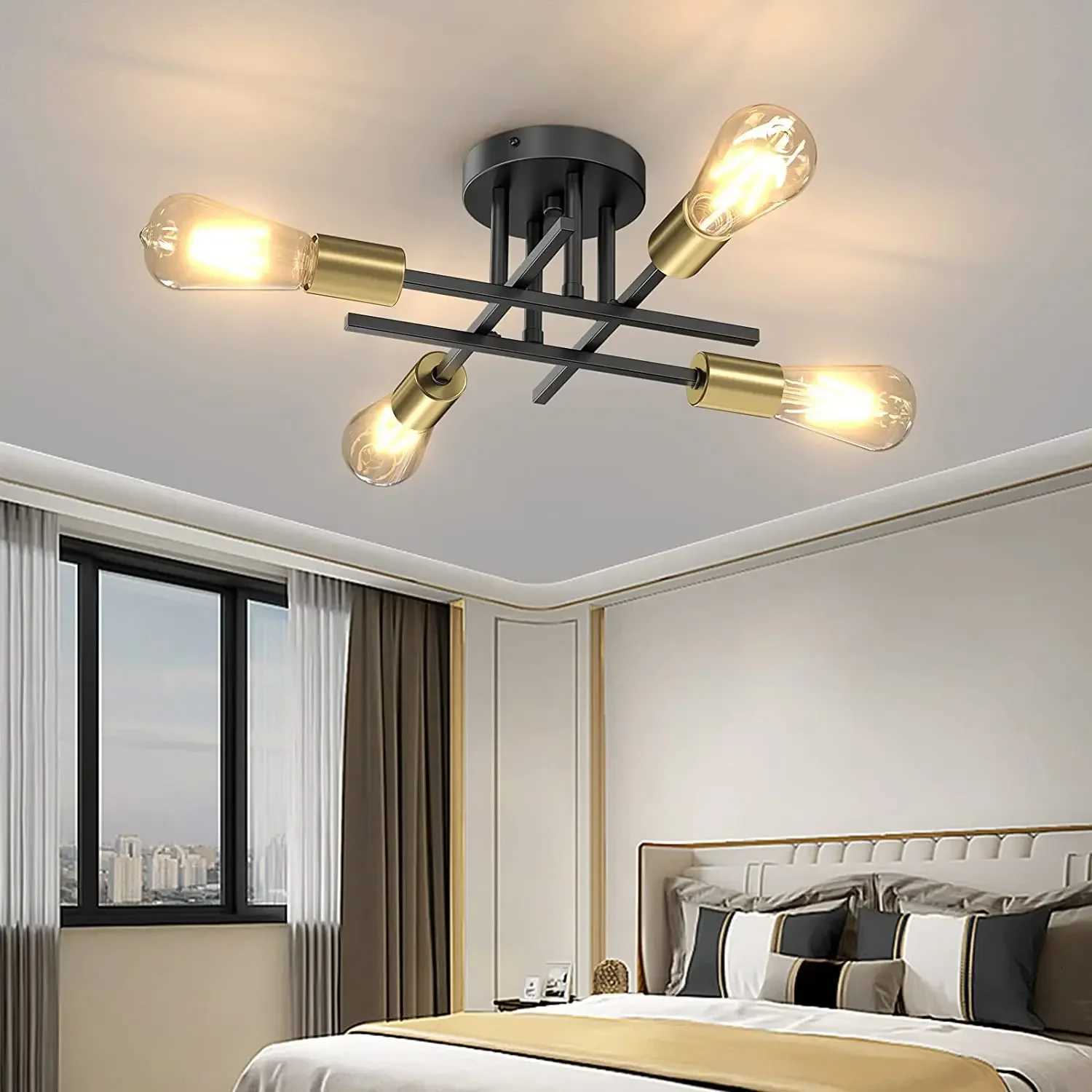Modern Semi Flush Mount Chandelier Mid Century Close to Black Ceiling Light Fixture Sputnik C XJ250725