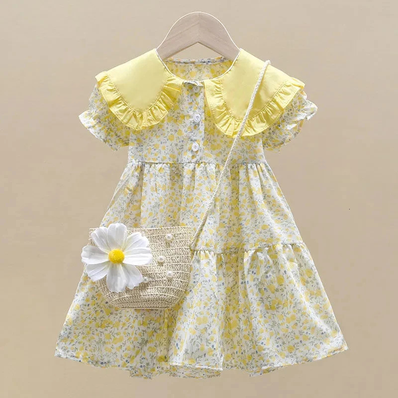 Baby Girls Dress Kids Summer Cute Flowers DressInclined Shoulder Bag 18 Years Old Children Fashion Doll Collar Princess Dress 250725