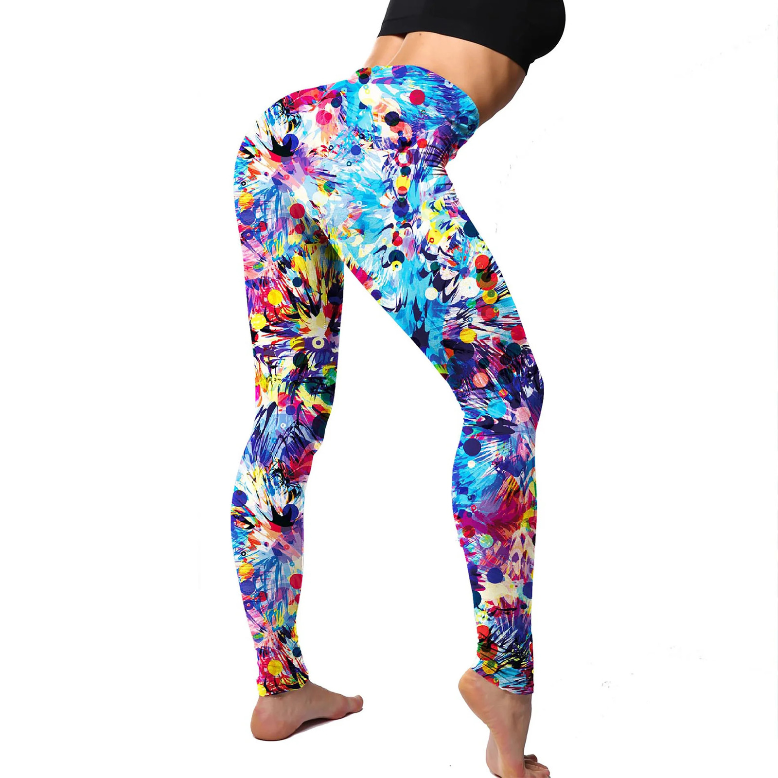 2Pack Stretchy Womens Colorful Printing Leggings Elastic Tight Cropped Pants 250725