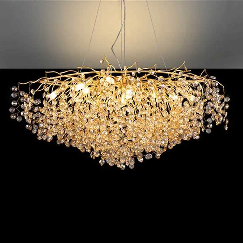 Modern Villa Dining Living Room Ceiling Chandelier Luxury Interior Decoration Crystal Pendant Lamp Gold Silver Lighting FixturesXJ250725