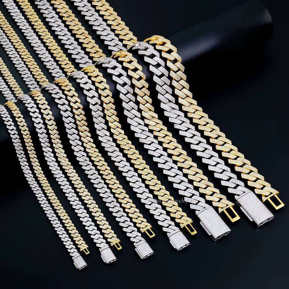 Men's Sterling Sier Hip Hop Jewelry Vvs Iced Necklace 8-20mm Gra Certified Mossanite Moissanite Dia Cuban Link Chain