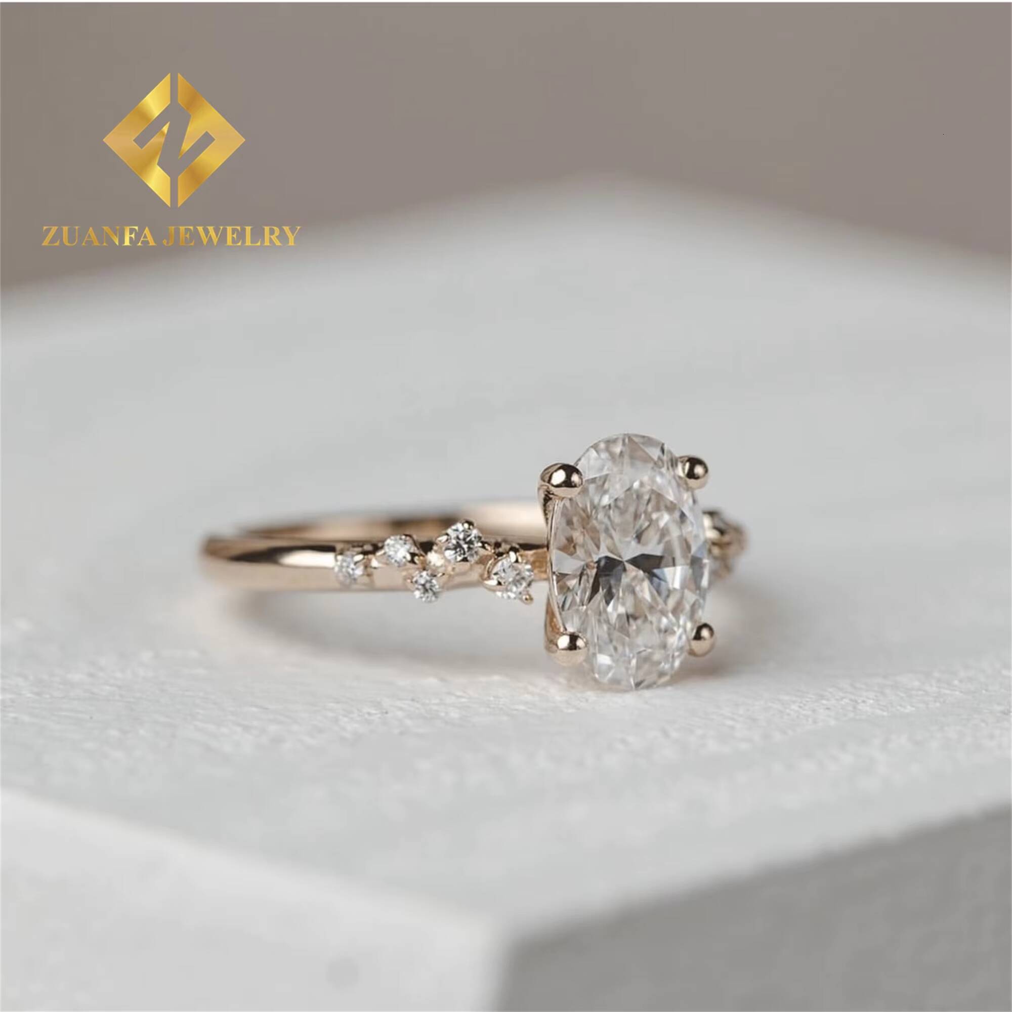 Luxury 14k Yellow Gold Boutique Bridal Wedding Jewelry Flawless Oval +Marquise Moissanite Diamond Engagement Wedding Band Ring