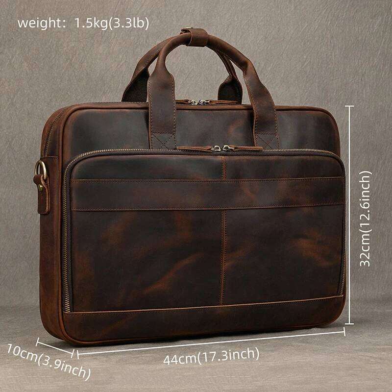 OLOEY Crazy Horse Genuine Leather Men Briefcase Vintage 16 inch Big Business Laptop Handbag Large Cowhide Messenger Shoulder Bag Man