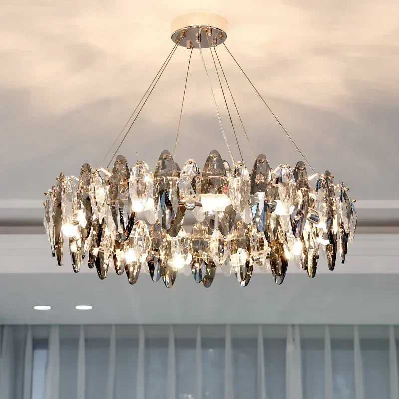 Modern Round Clear Crystal Chandelier Light Luxury LED Lamp Living Dining Room Indoor Fixtures Chandeliers Pendant LightXJ250725