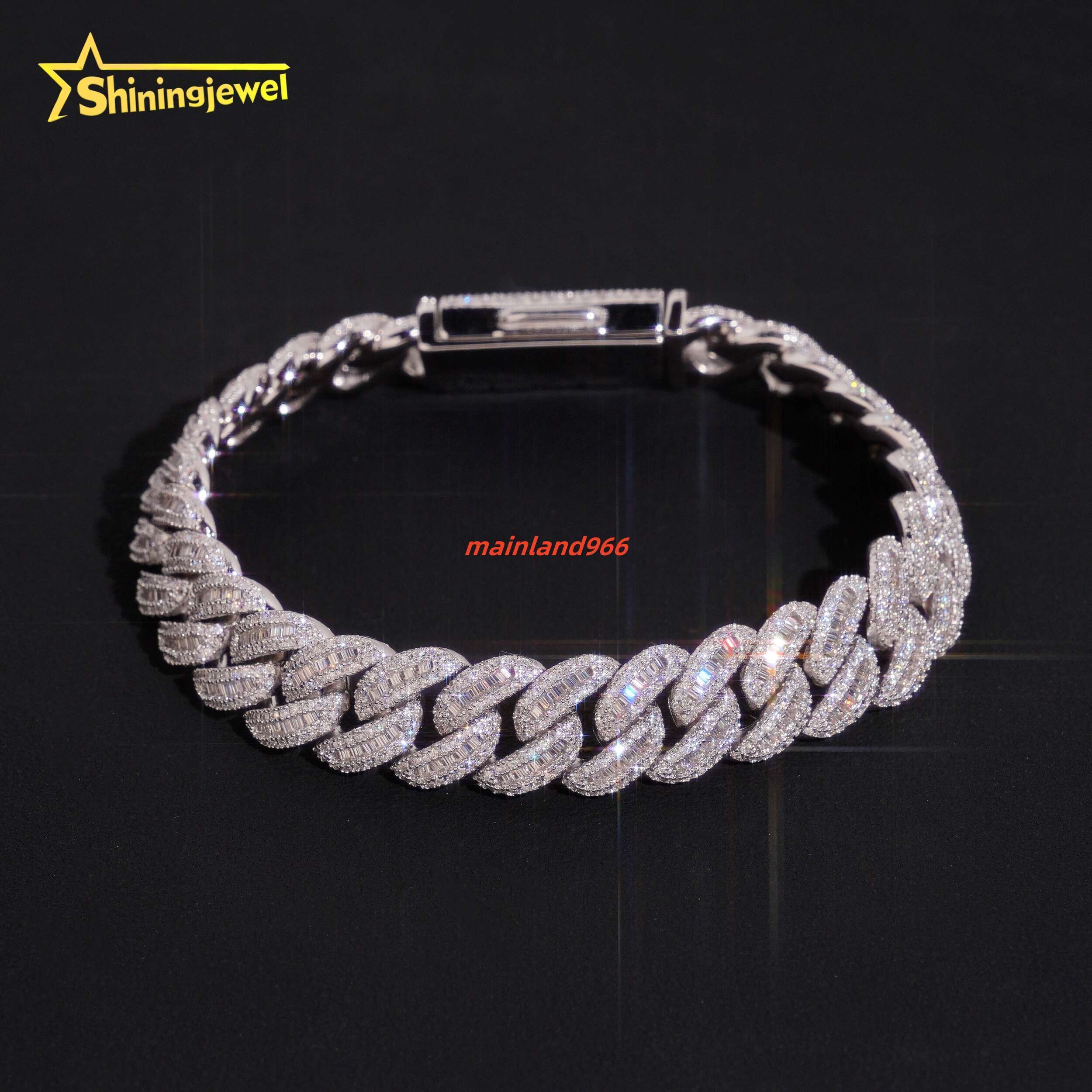 Adjustable 13mm Hip Hop Luxury Moissanite Bracelet Thick Fits All Wrists 7-24 Inches Silver Cuban Link Chain Bracelets