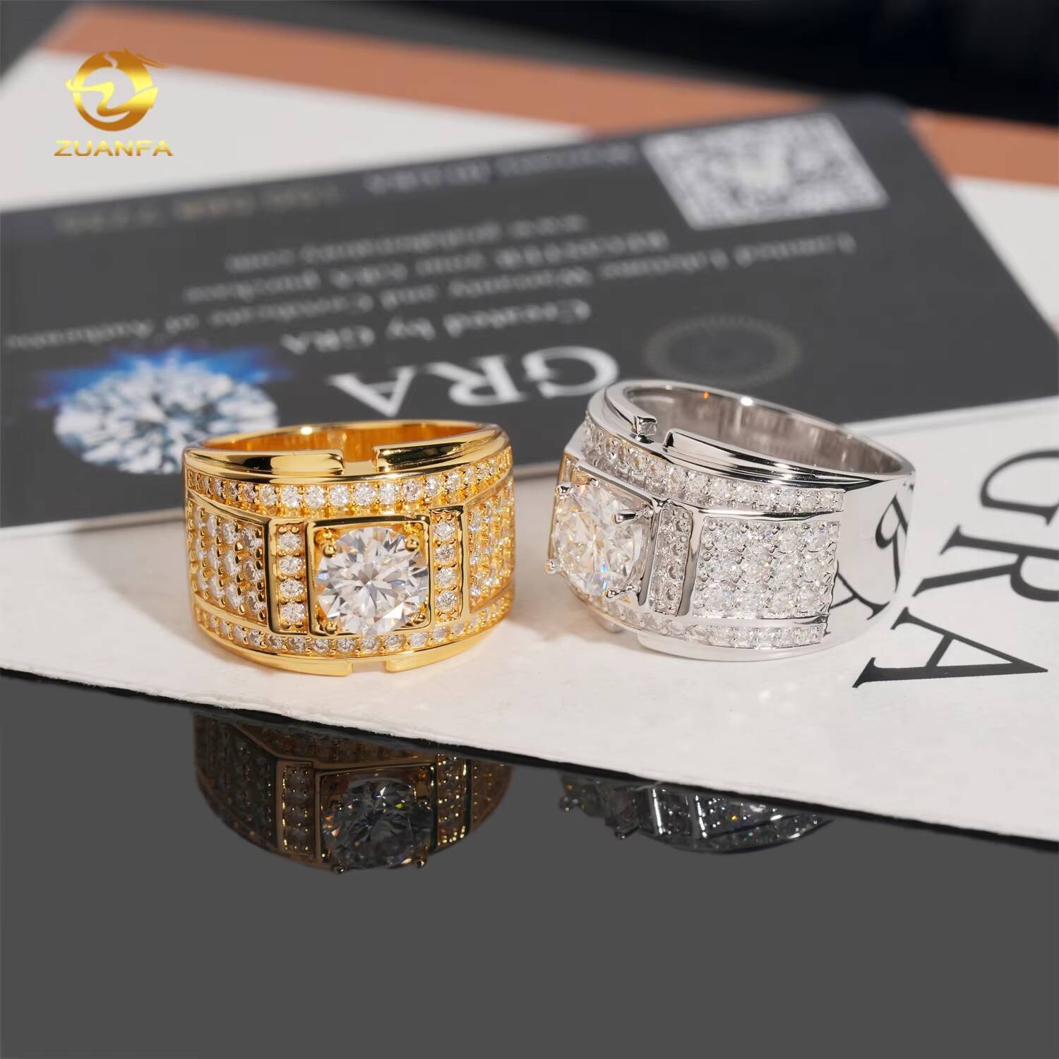 Ready Shipping Iced Out Mens Moissanite Ring 925 Silver Lab Diamond MOissanite Rings Hip Hop Ring Pass Diamond
