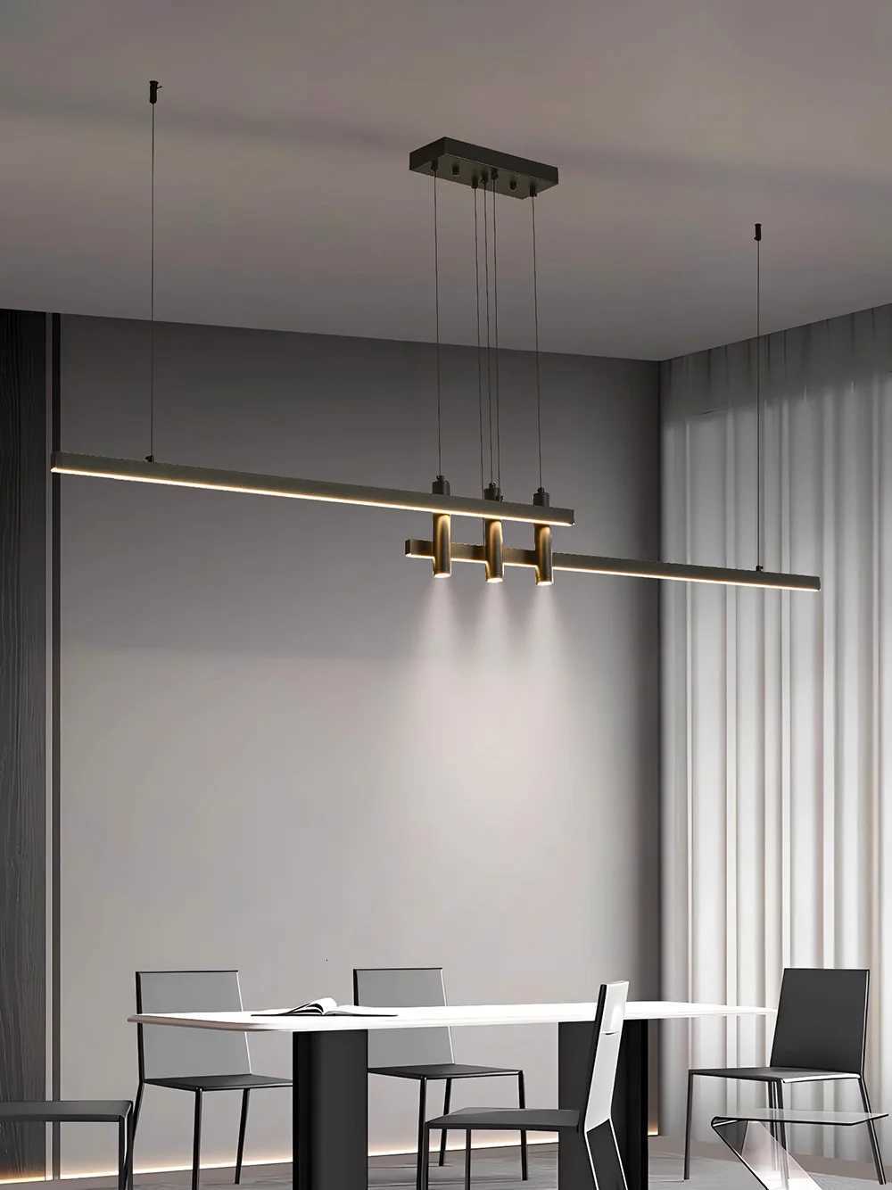 Modern Black Linear Chandelier for Dining Room Creative Hanging Lamp for Kitchen Island Dining Table Office Study LED Lighting XJ250725