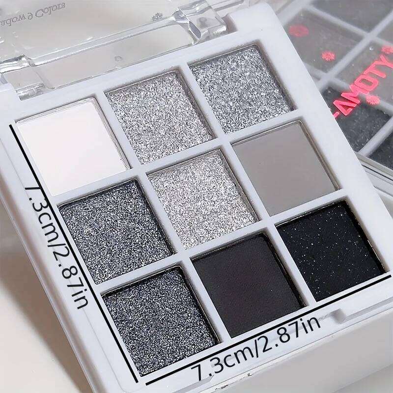 9 Colors Eyeshadow Palette, Dark Black Grey Siery Color Shimmer Matte Glitter Finish y Style
