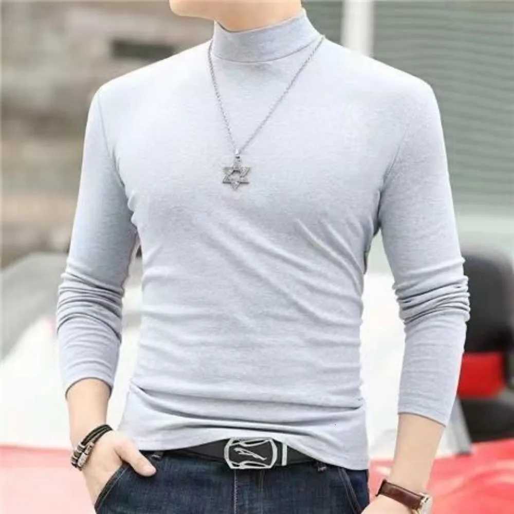 Korean Clothing Blouse Oversize Wear Casual Full Cotton Mens Turtleneck Base Shirt Simple Solid Color Long SLeeve Tops Tee Z250725