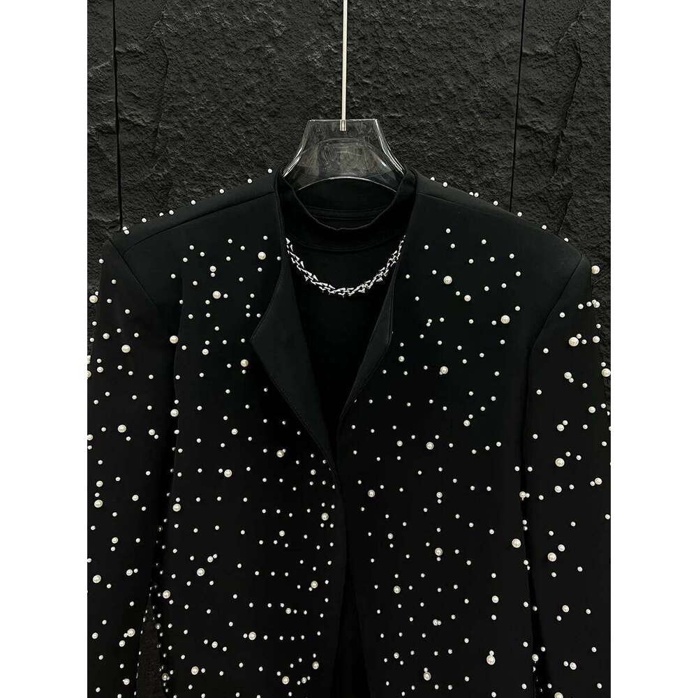 High-End Beaded Jackets Men's 2025 Spring Autumn New High Street Short Style Loose Coats Male Fashion Stage Performance Clothes