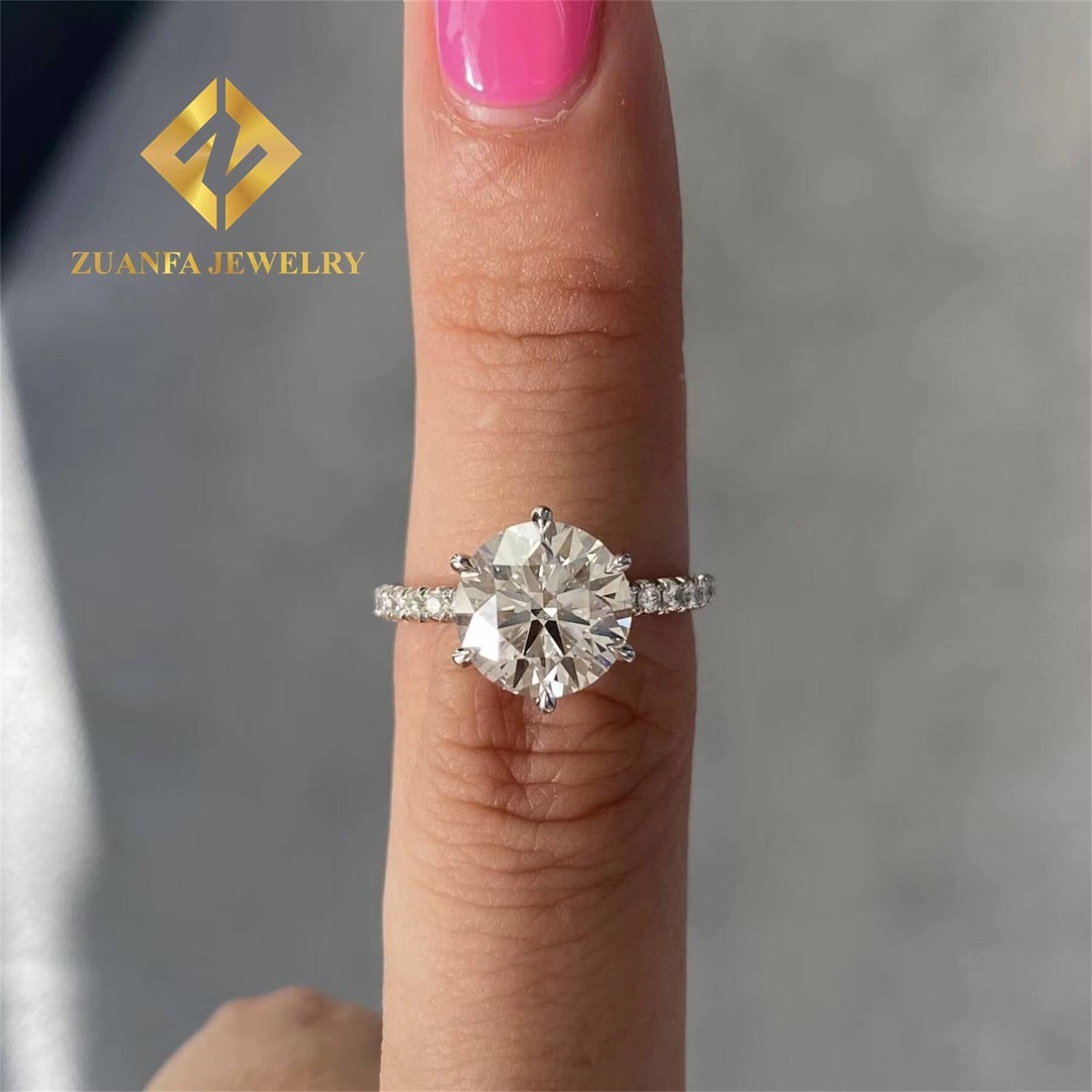 Pass Diamond Tester Classic Styles 10k White Gold Bridal Wedding Jewelry 3Ct Full Shapes Moissanite Engagement Solitaire Ring