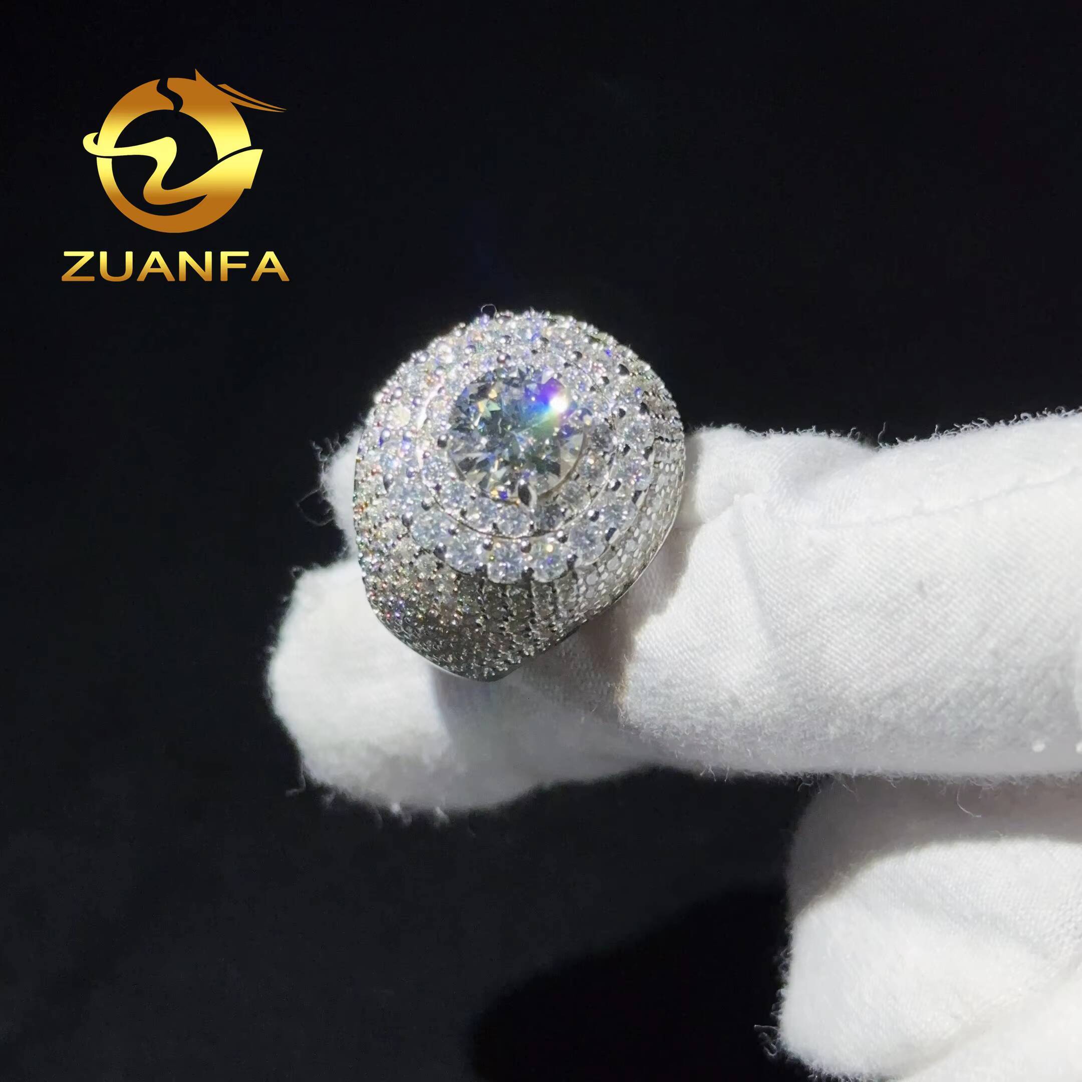 Drop Shipping GRA Certificate Cluster Hiphop Rings Iced Out 925 Silver Moissanite Diamond Mens Cuban Ring