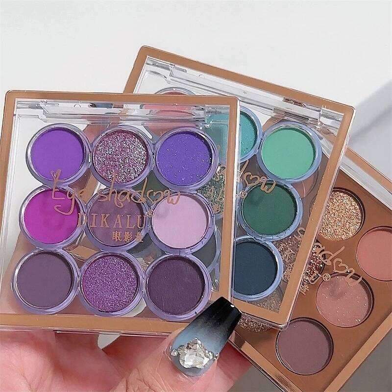 9Colors Glitter Eyeshadow ple Lace Shimmer Pearlescent Matte Acrylic Shadows Palette Waterproof Eye Make Up