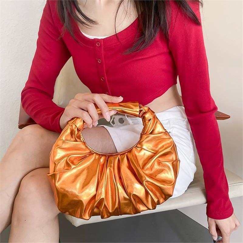 Luxury Brand Designer Bag Women's Bag New Glossy Metal PU Luxury bag Cloud Bag Fashion Pleated Design Handbag European And American Style Women&#
