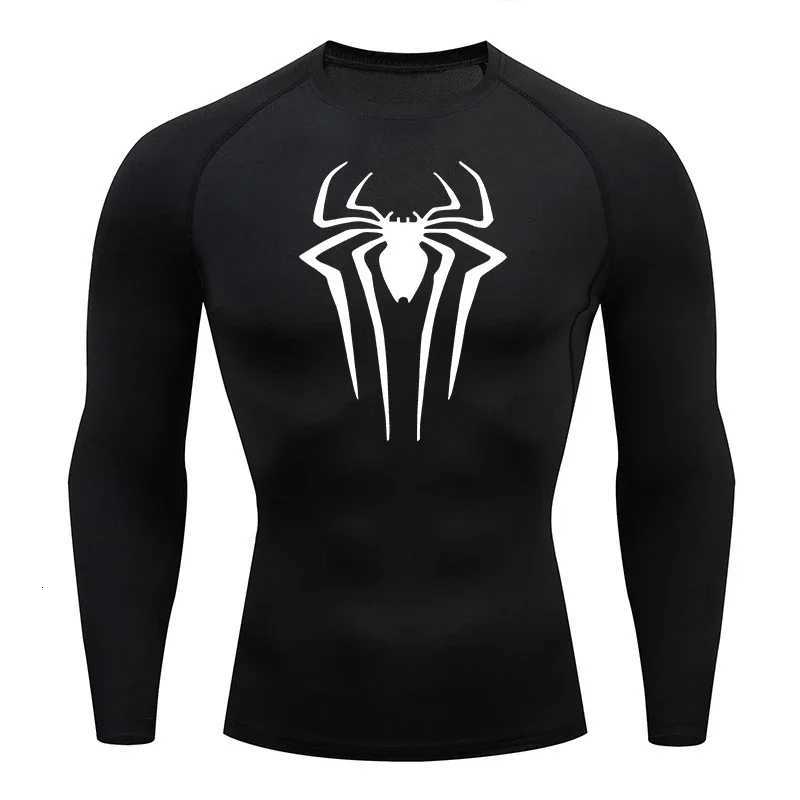 Spider Print Long Sleeve Compression Shirts for Men Gym Workout Rash Guard Undershirts Baselayers Athletic Quick Dry Tees Tops Z250725