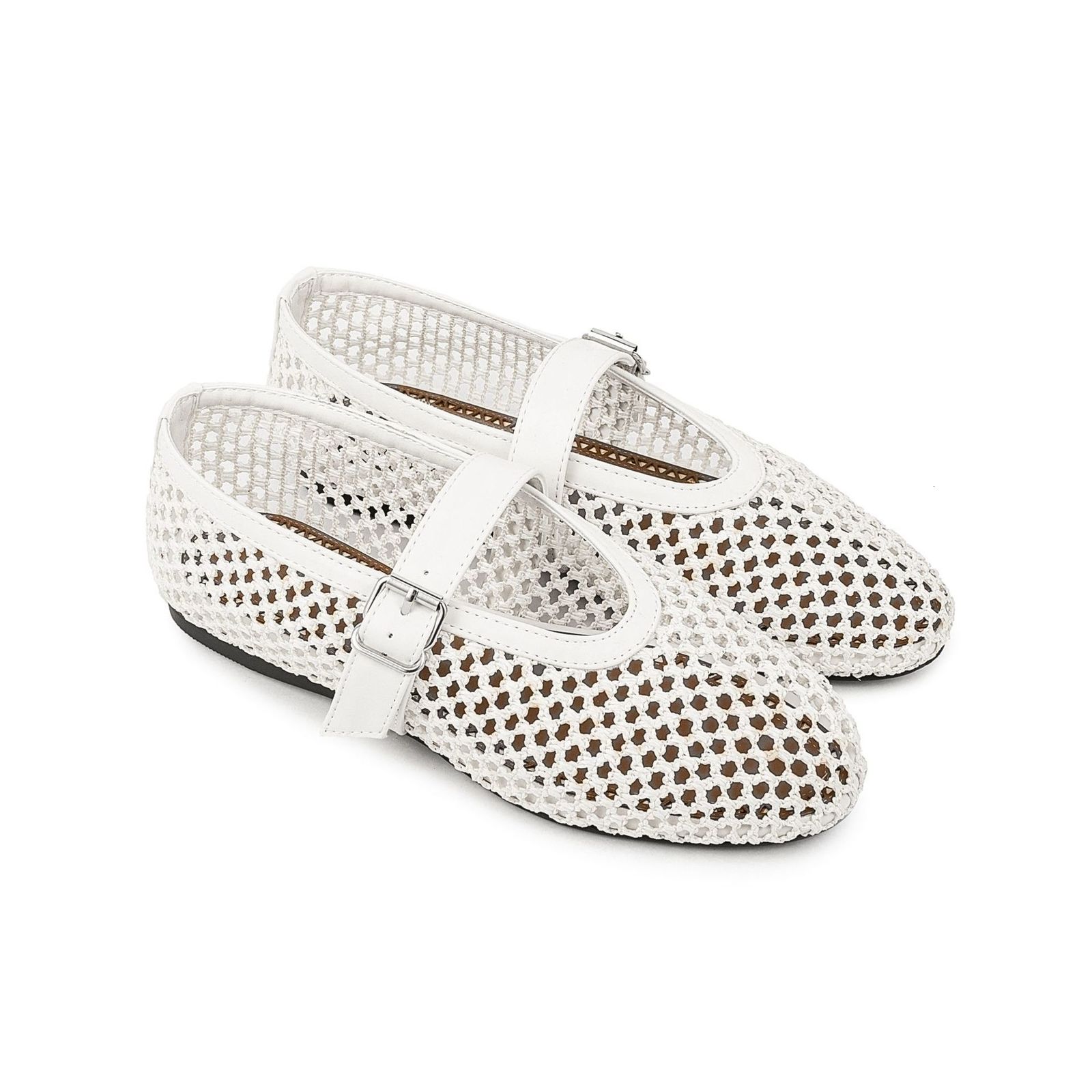 Woven Hollow Sandals Round Toe Buckle Flat Summer Single Shoes 250726