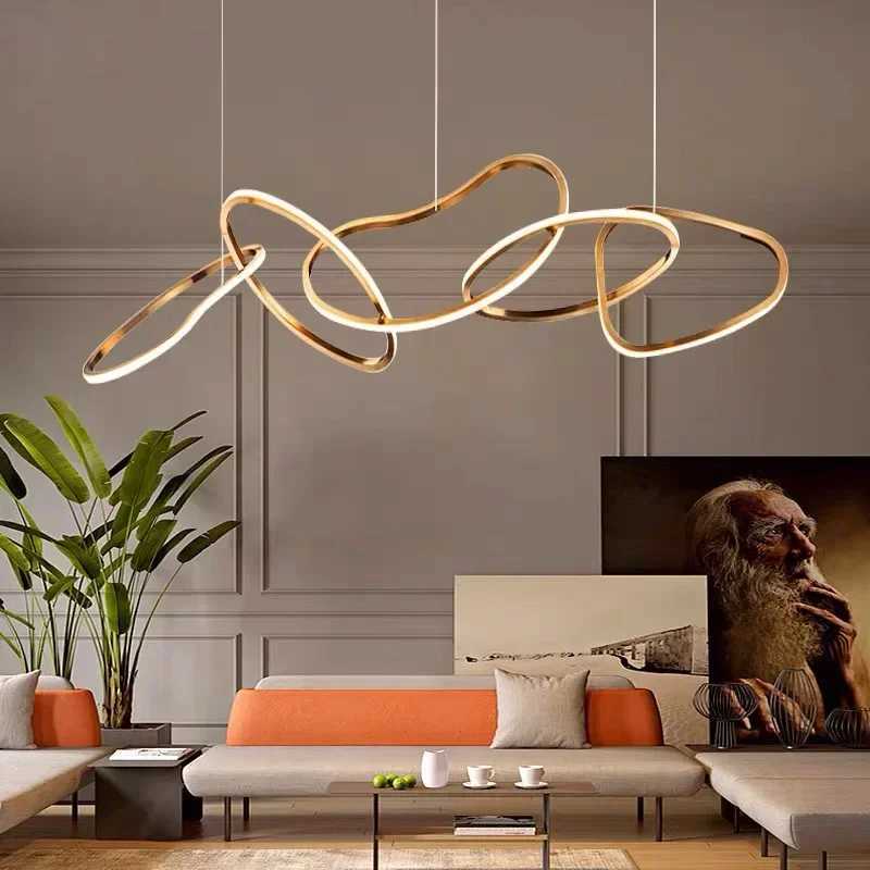 Modern Gold Ring Ceiling Chandelier Living Room Hanging Lamp Home Decoration Dining Table Light Lustre Fixture Lighting LampsXJ250725