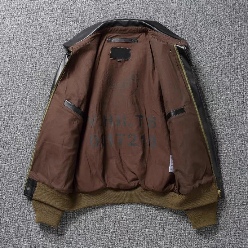 2 Mens Bomber Jacket Tea Core Horse Leather Cropped Motorcycle Jacket Natural Leather Loose Coat Military Mens Leather Jacket 250725