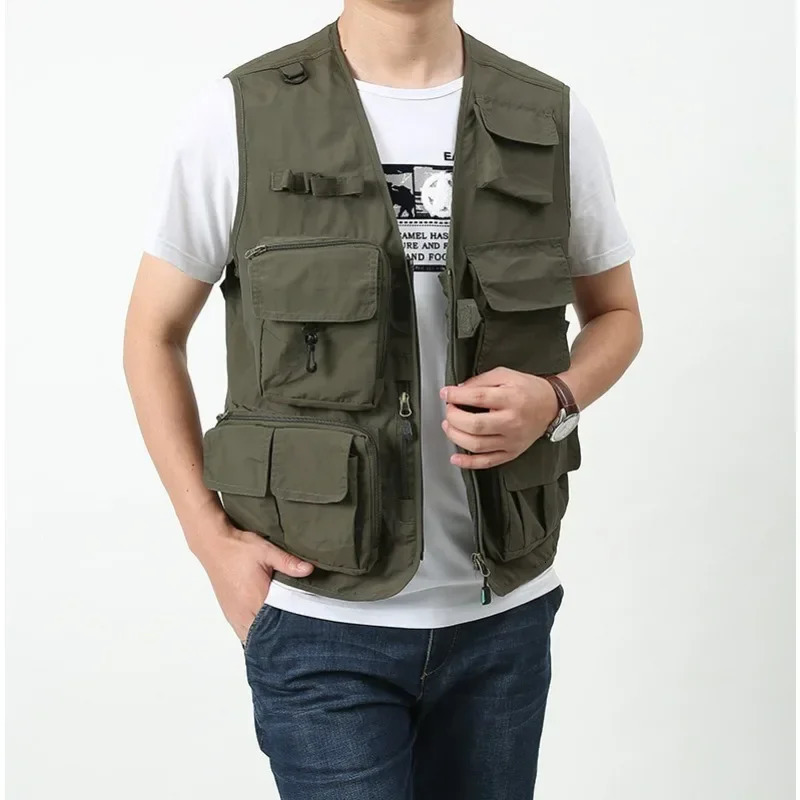 Camping Work Vest Multi Pocket Hunting Multipocket Man Fashion Leather Vests for Men Sleeveless Jacket Summer Mesh Motorcyclist 250725