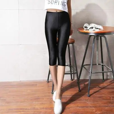 women summer knee length s lady slim fitted skinny lace short legging big size Mujer Shiny trouser 250725