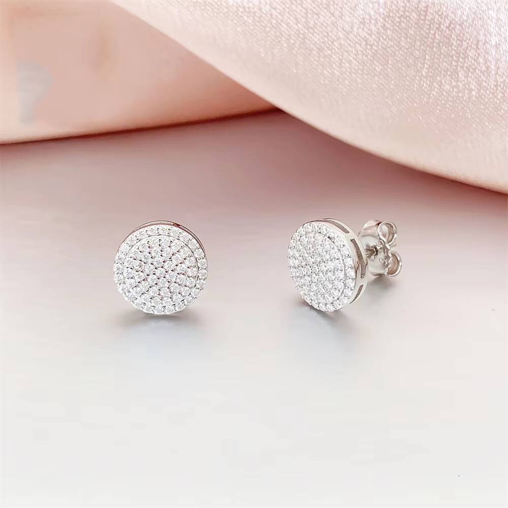 New Bling Moissanite Diamond Earring Round S925 Silver Stud Earrings Hip Hop CLuster Earring for Women Men Hip Hop