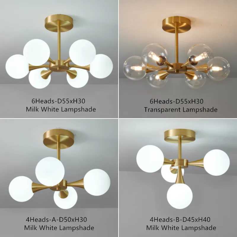 Nordic LED Chandelier for the Kitchen Bedroom Dining Room Modern Copper Glass Ball Ceiling Pendant Lamp Hanging Lighting HomeXJ250725