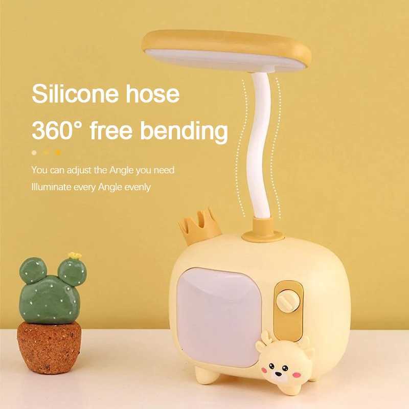 Creative USB LED Night Lights Small TV Desk Lamp Pen Holder Dual Purpose Desktop Girl Heart Cute Atmosphere LED Reading Lamps XJ250725