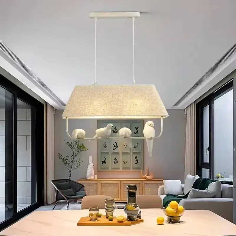 Simple 3 4 Heads Bird Cloth Chandelier Creative Pendant Lights Hanging Lamps Ceiling Light Study Dining Room Birdcage Home Decor XJ250725