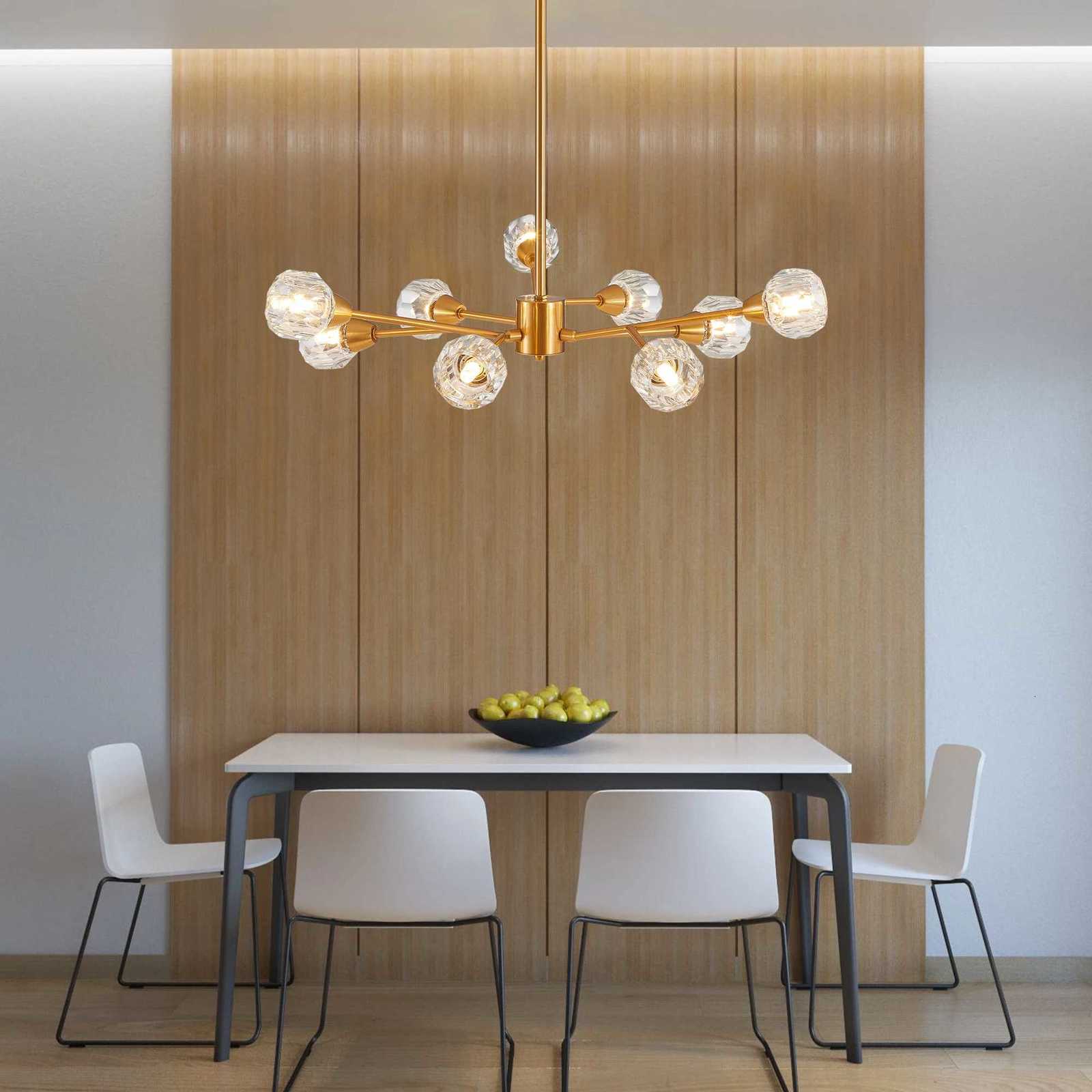 Modern Crystal Chandeliers 9 Lights Golden Chandelier for Living Room Bedroom Dining Room (Bulbs Not Included) XJ250725