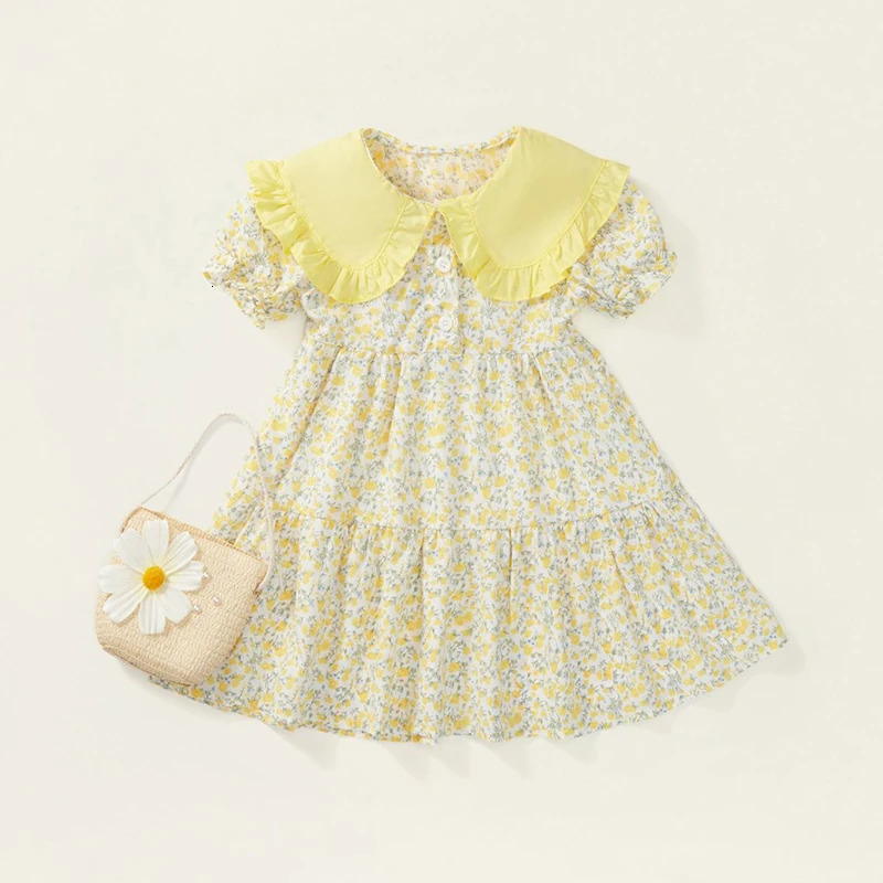 Baby Girls Dress Kids Summer Cute Flowers DressInclined Shoulder Bag 18 Years Old Children Fashion Doll Collar Princess Dress 250725