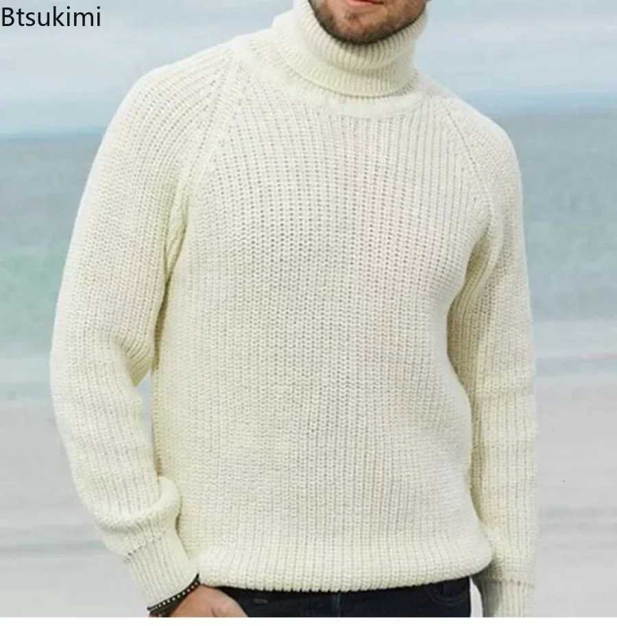 2025Mens Thick Warm Turtleneck Sweater Solid Autumn Winter Retro Knitted Sweaters Simple Men Elastic Pullovers Loose Casual Top Z250725