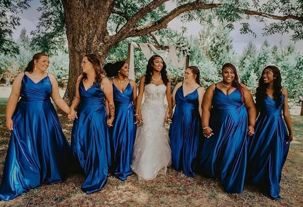 Satin Bridesmaid Dresses with Slit A Line Spaghetti Strap Formal Prom Evening Party Gown Pocket V Neck Long Ball 250725