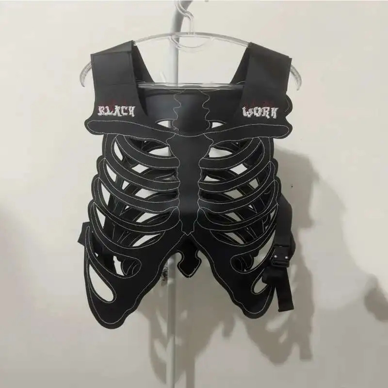 HKSH Mens Dark Niche n Skull Hollow Skeleton Vest Women High Street 3D Waistcoat PU Leather Outwear Tank Tops HK0606 250725