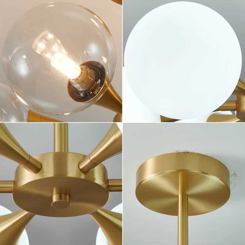 Nordic LED Chandelier for the Kitchen Bedroom Dining Room Modern Copper Glass Ball Ceiling Pendant Lamp Hanging Lighting HomeXJ250725