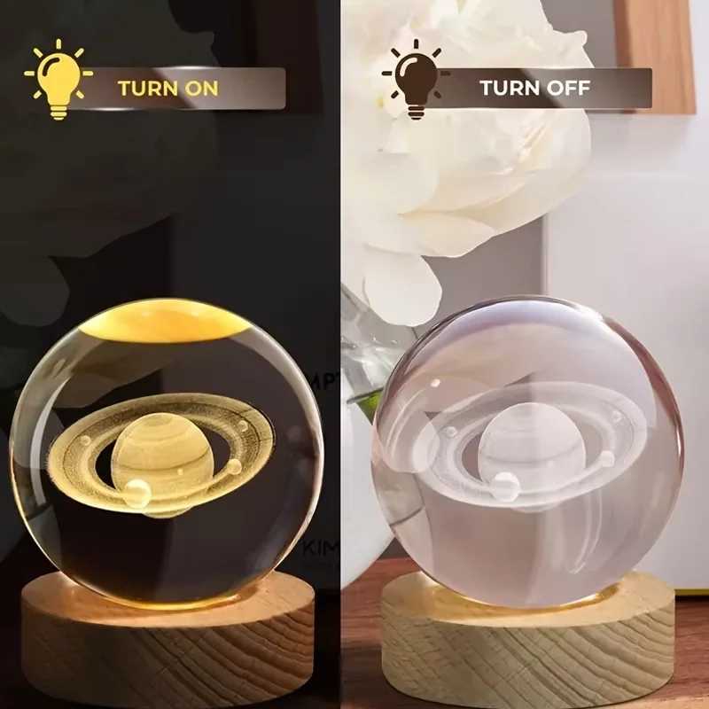 Luminous Crystal Ball LED Night Light Saturn Solar System 3D Moon Table Lamp USB Bedroom Atmosphere Lamp for Birthday Kid Gift XJ250725