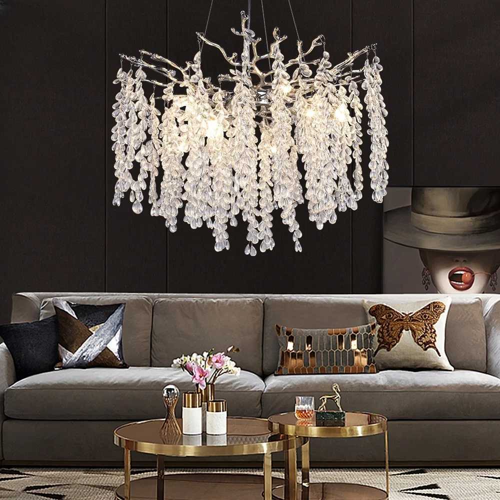 Round Crystal Branch Chandelier Gold For Living Dining Room Bedroom Foyer Nordic Lustre Grape Bunch Crystal Ceiling ChandelierXJ250725
