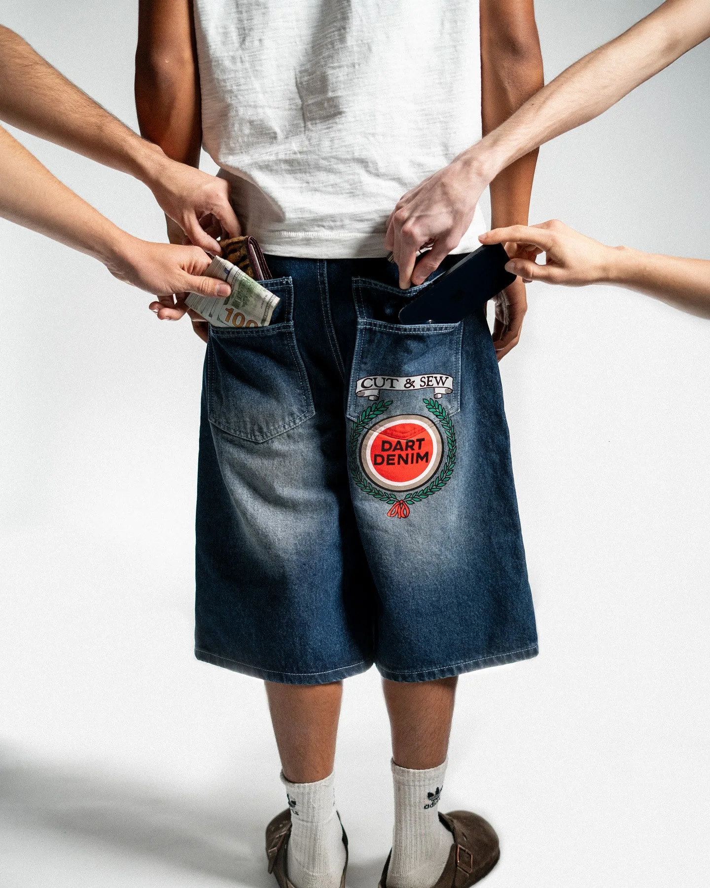 Hip Hop Print Baggy Jeans Shorts Men Casual Blue Wash Fit Wide Leg Denim Short Y2K Vintage Skateboard Long Jorts Streetwear 250714