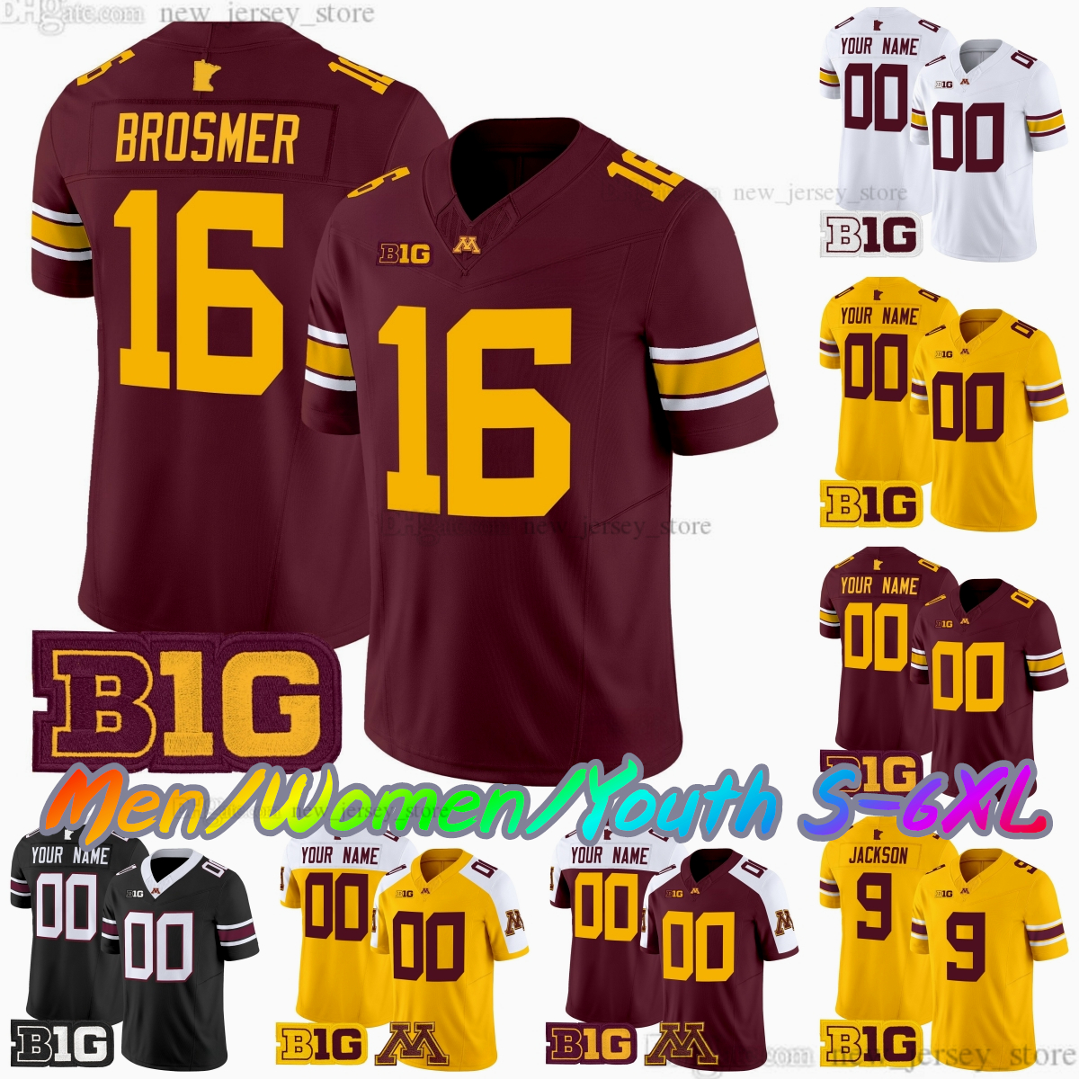 2025 Custom S-6XL Minnesota Golden Gophers College Football Jersey 16 Max Brosmer 1 Darius Taylor 3 Drake Lindsey 8 Jaren Mangham 45 Cody Lindenberg Stitched Jerseys