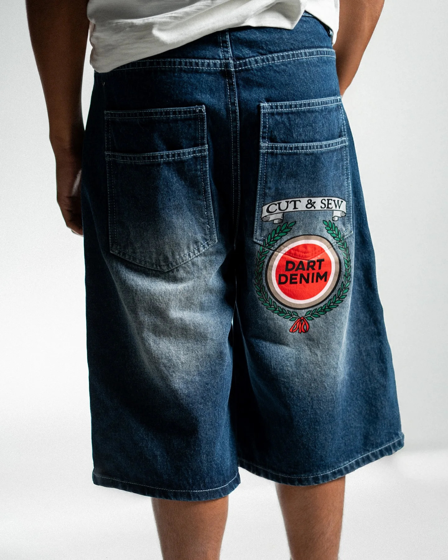 Hip Hop Print Baggy Jeans Shorts Men Casual Blue Wash Fit Wide Leg Denim Short Y2K Vintage Skateboard Long Jorts Streetwear 250714