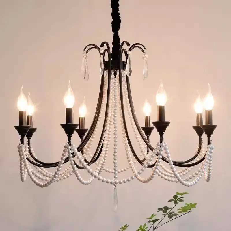 American Retro Black E14 Candle Chandelier French Living Room Pendant Lights Home Decor Indoor Lighting Hanging Lamp LuminariasXJ250725