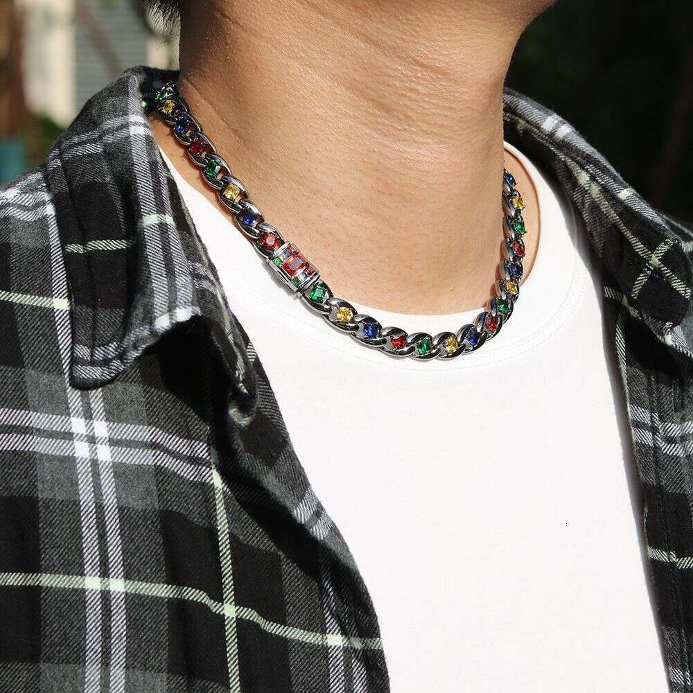 Hip-Hop Cool Full Dia Trendy Punk Motorcycle Accessories Unisex Inlaid Zircon Cuban Chain