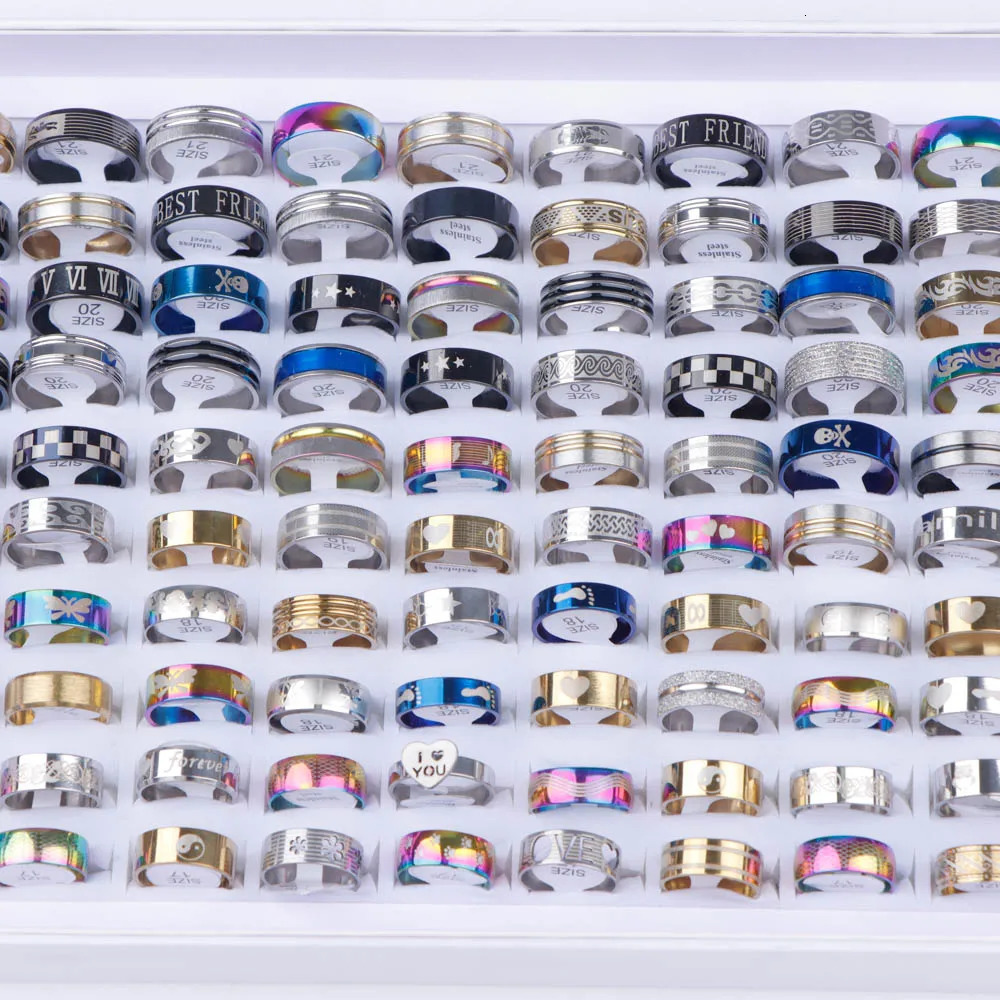 10203050Pcs Classic Fashion Stripe Hollow Colorful Sticker Stainless Steel Ring Trend Women Jewelry Party Decoration Gift 250716