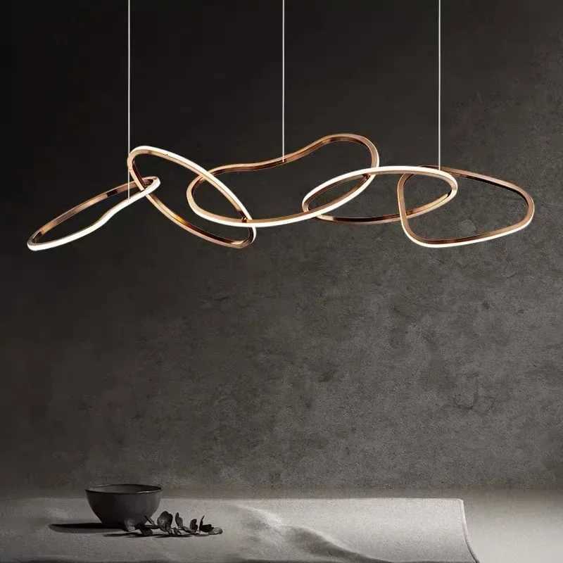 Modern Gold Ring Ceiling Chandelier Living Room Hanging Lamp Home Decoration Dining Table Light Lustre Fixture Lighting LampsXJ250725