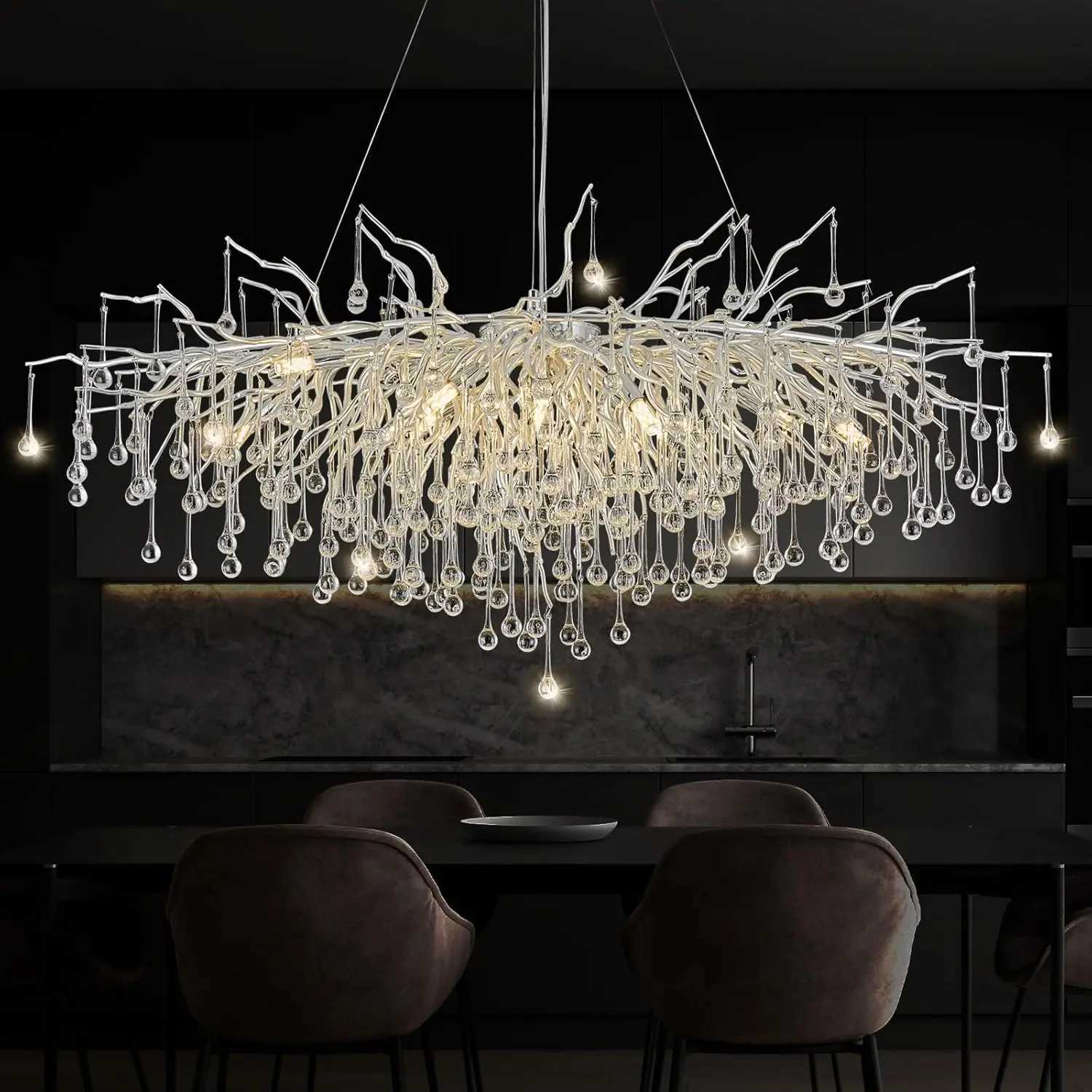 Chrome Rectangular Crystals Chandelier for Living Room Bedroom Crystal Chandeliers Ceiling Pendant Raindrops Long Light Fixture XJ250725