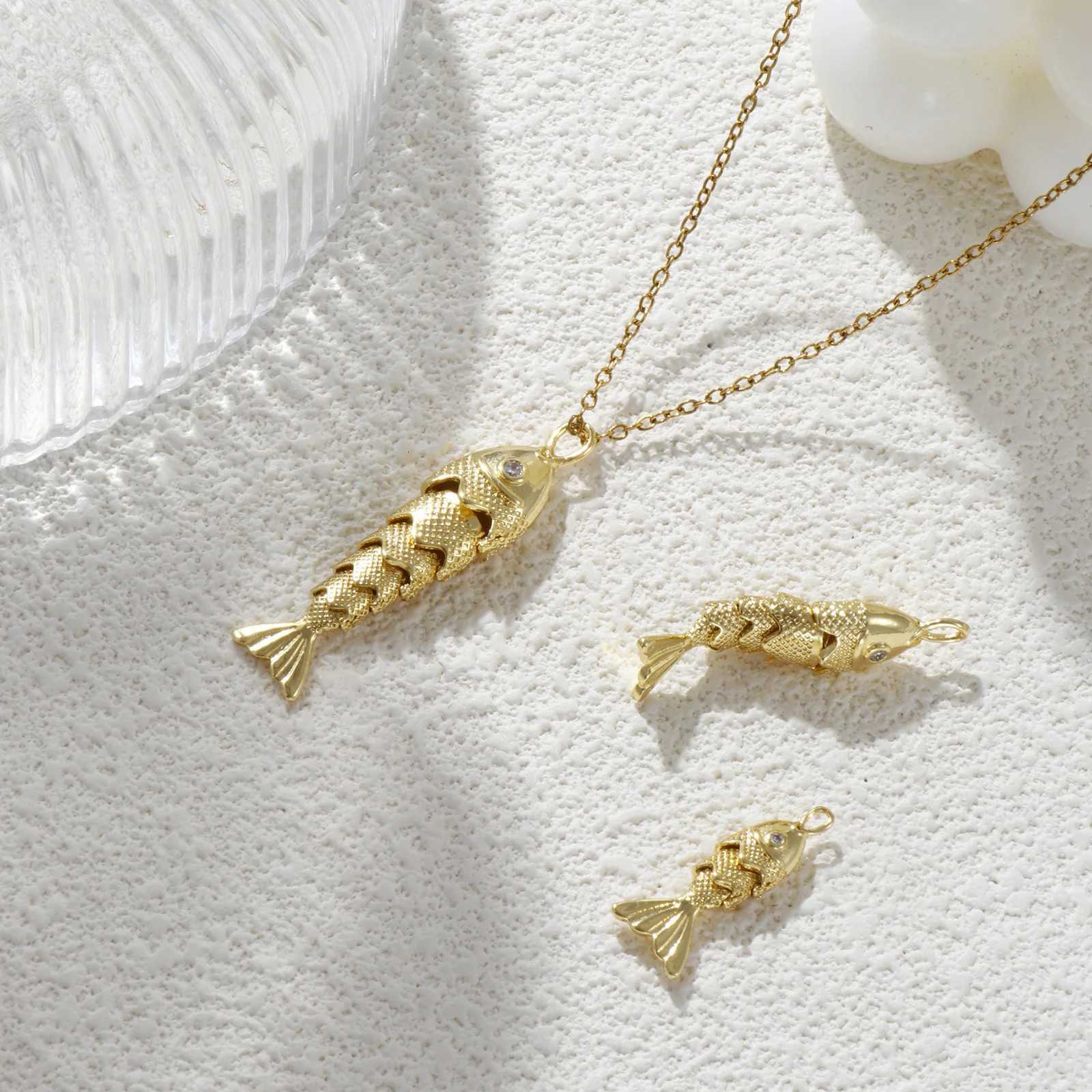 1 Piece Brass Ocean Jewelry Charms 18K Real Gold Plated Fish Animal Movable Clear Cubic Zirconia Pendant For DIY Necklace Making XJ250726
