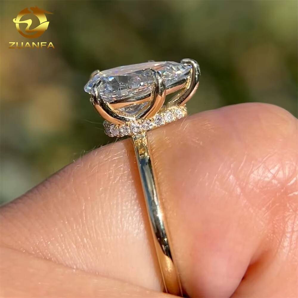 Zuanfa Real Yellow Gold Classical Bride Wedding Engagement Jewlery Lab Created Diamond Pear Cut Pear Cut Diamond Ring