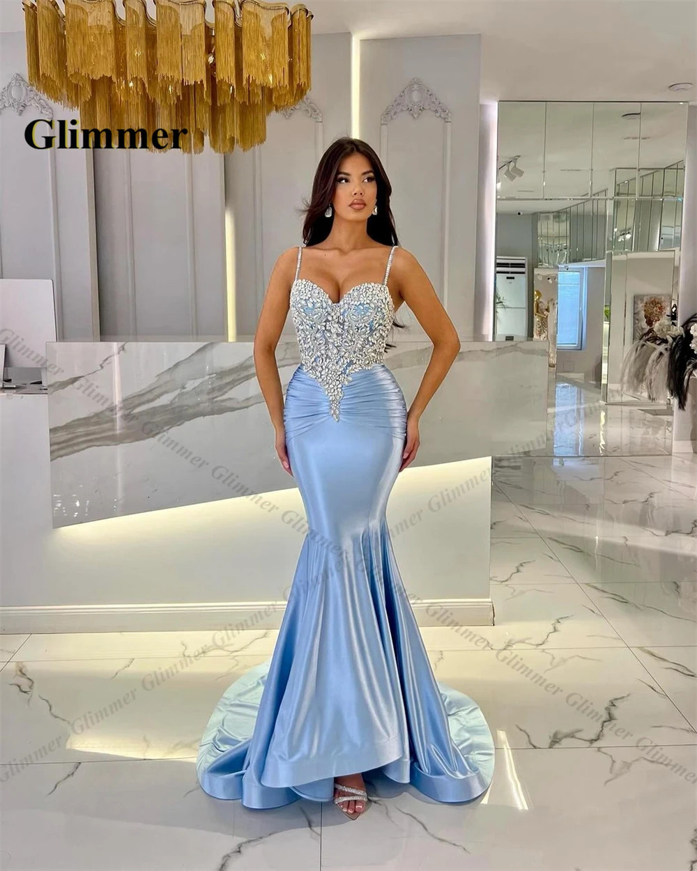 Glimmer ious Celebrity Dress for Women s Mermaid Pleats Long Party Vestido De Formatura Customized 250725
