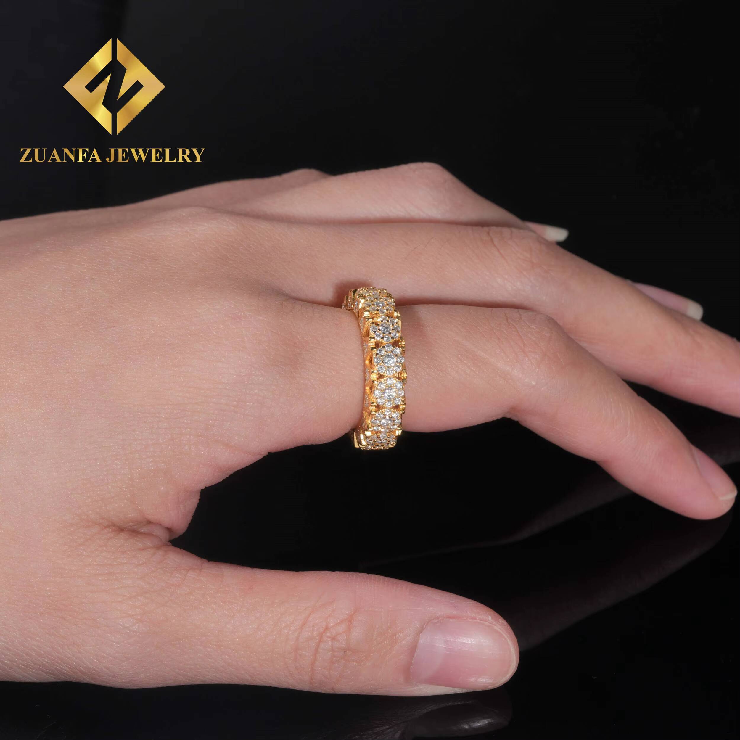 New Iced Out Hip Hop Rings 925 Sterling Silver 18K Gold Plated Fully Moissanite Diamond Ring Custom Rings for Men